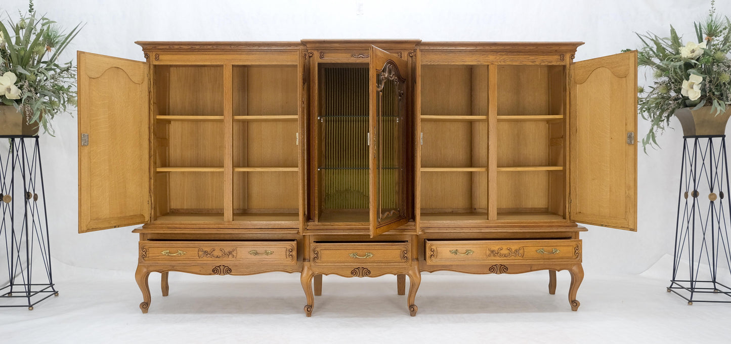 EstablishedLines Carved Oak Oversize 5 Doors Long Credenza Cabinet Sideboard w/ Shelves Drawer