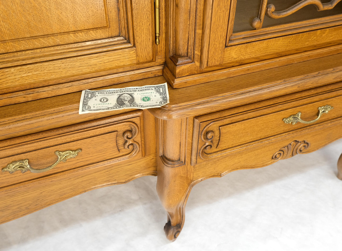 EstablishedLines Carved Oak Oversize 5 Doors Long Credenza Cabinet Sideboard w/ Shelves Drawer