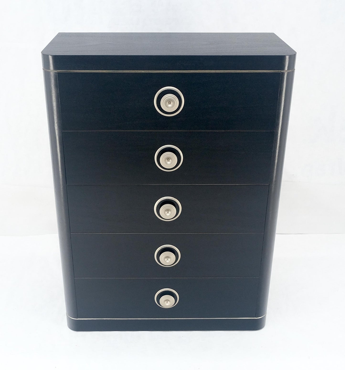 EstablishedLines Black Lacquer & Silver 5 Drawers Art Deco Tall Chest Dresser MINT