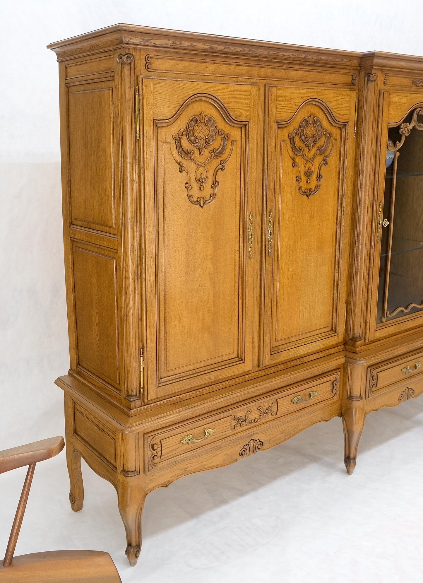 EstablishedLines Carved Oak Oversize 5 Doors Long Credenza Cabinet Sideboard w/ Shelves Drawer