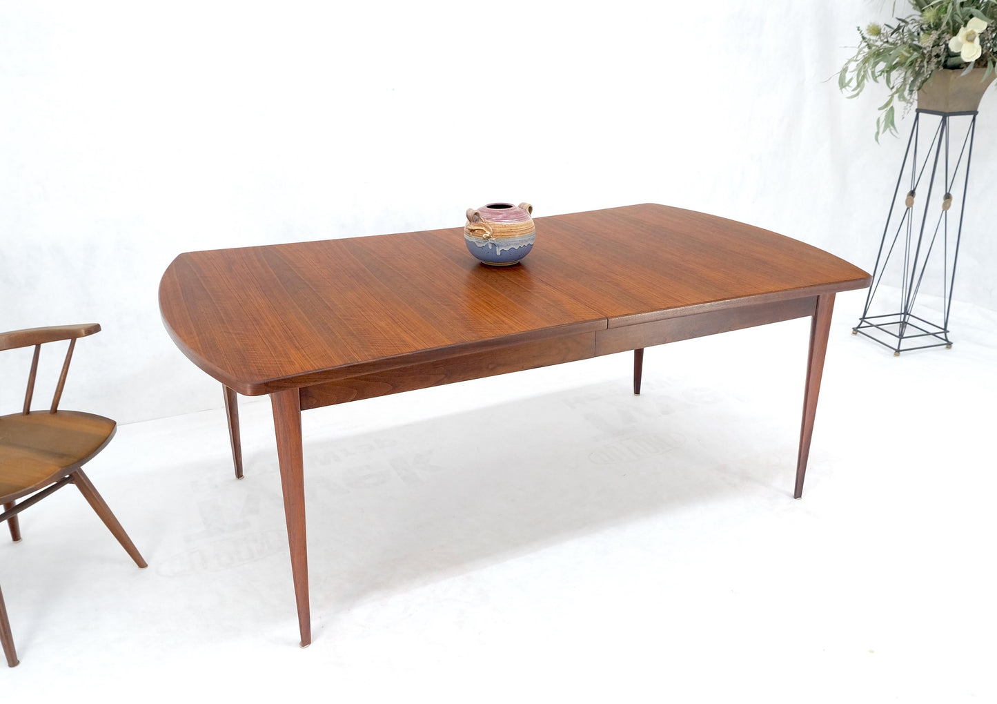 EstablishedLines Concave Side Rounded Ends Shape Large Oiled Walnut Dining Table 3 Leaves MINT!