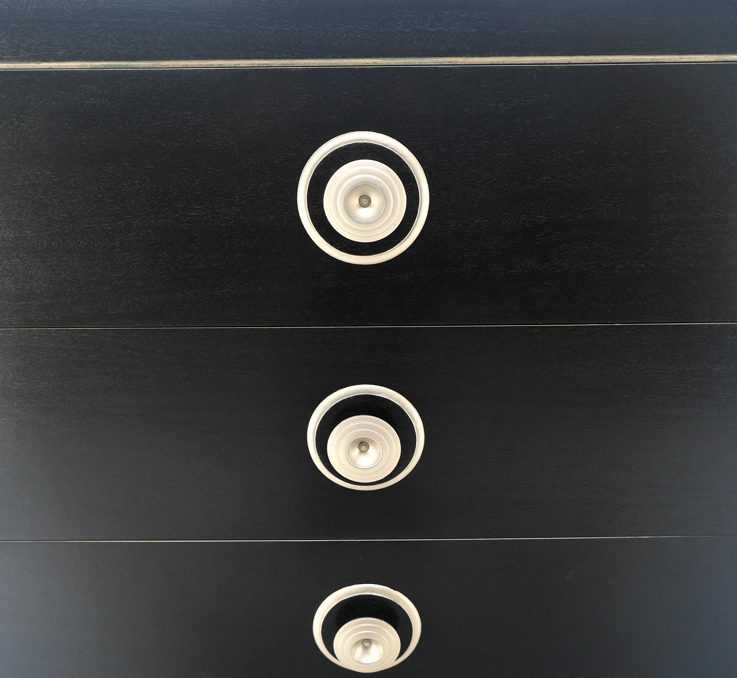 EstablishedLines Black Lacquer & Silver 5 Drawers Art Deco Tall Chest Dresser MINT