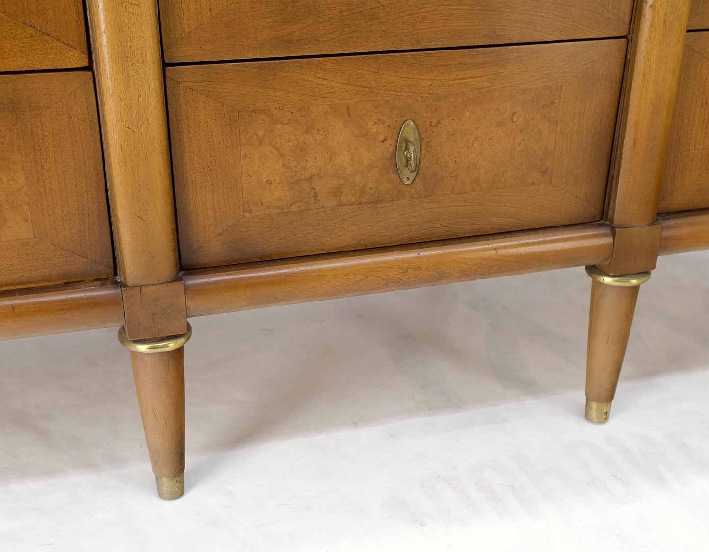 EstablishedLines Light Walnut Long Travertine Top 9 Drawers Dresser Credenza Drop Ring Pulls MINT