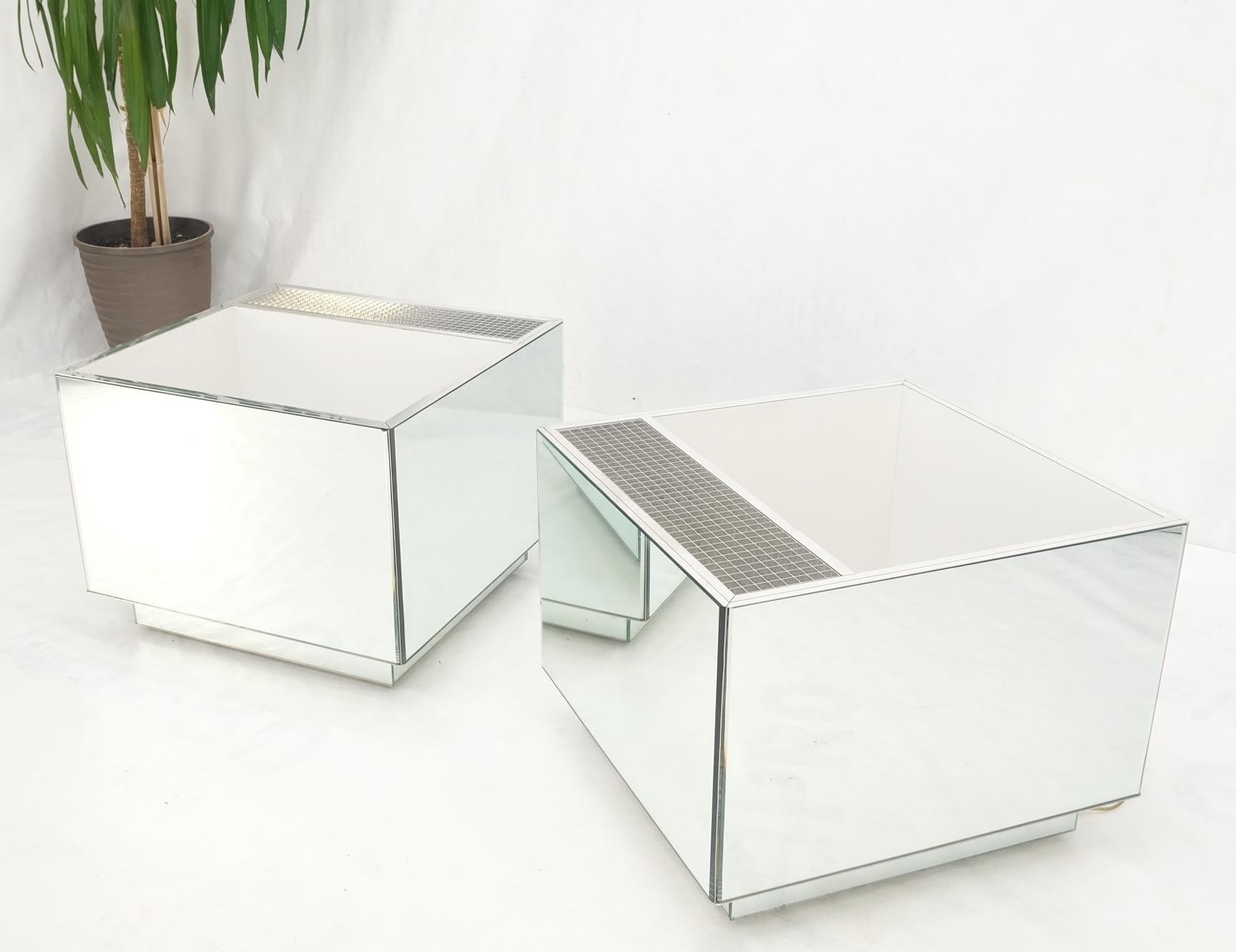 EstablishedLines Pair of Very Fine Mirrored Box Planters Lights Stainless Steel Cases