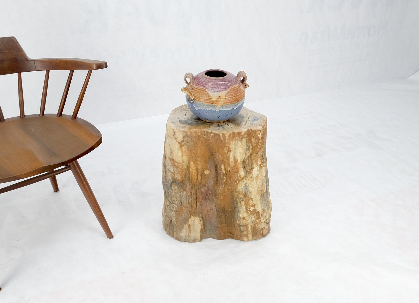 EstablishedLines Petrified Wood Organic Shape Multicolor Beige to Black Stand End Table Pedestal
