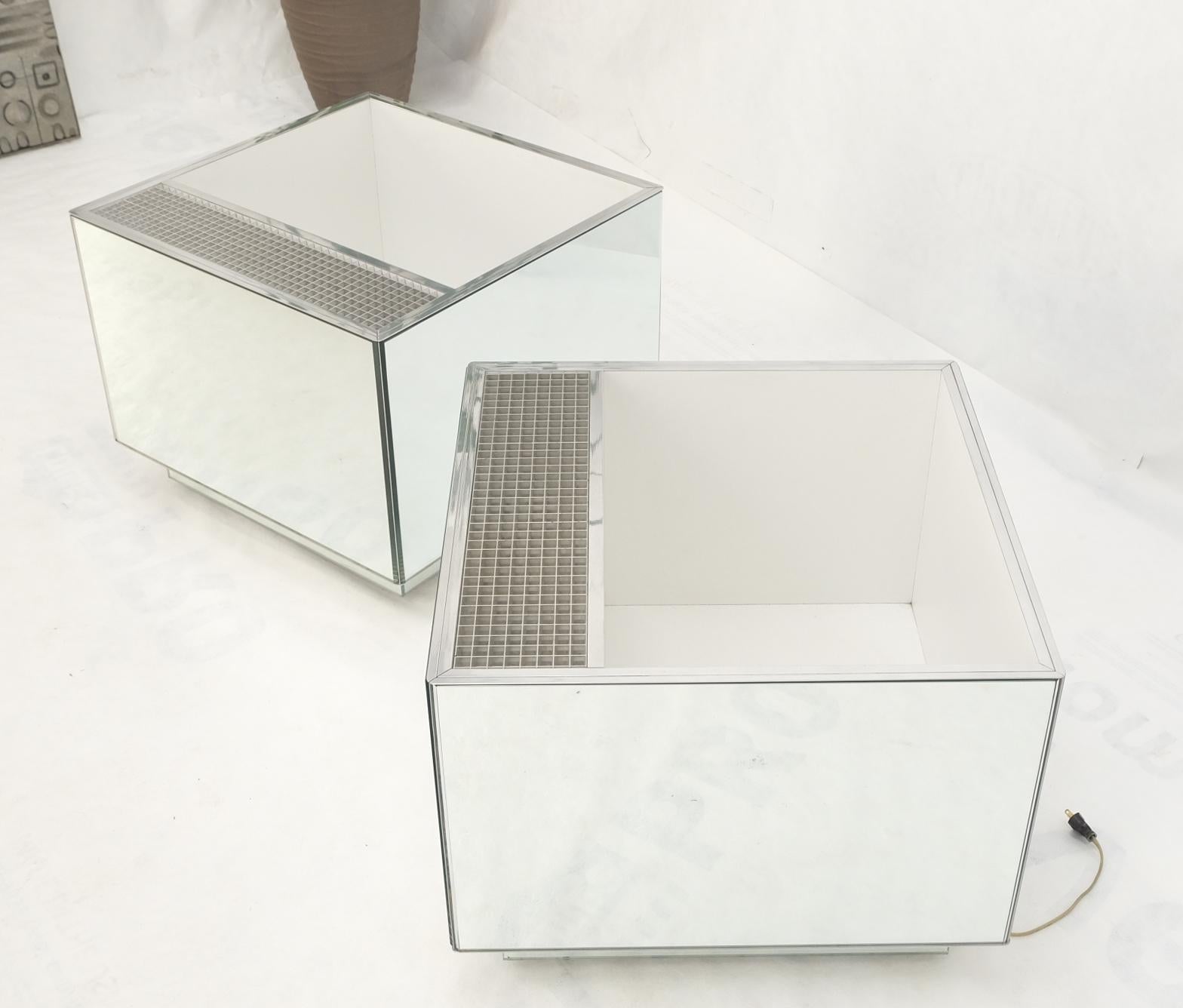 EstablishedLines Pair of Very Fine Mirrored Box Planters Lights Stainless Steel Cases