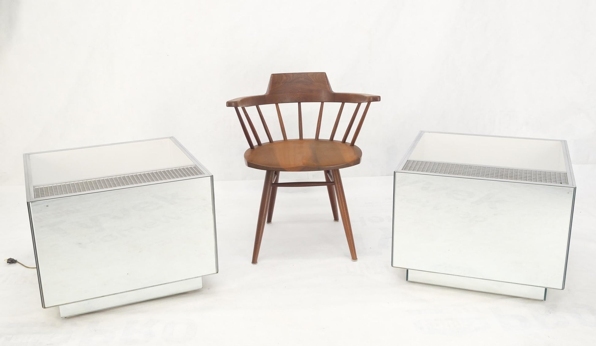 EstablishedLines Pair of Very Fine Mirrored Box Planters Lights Stainless Steel Cases