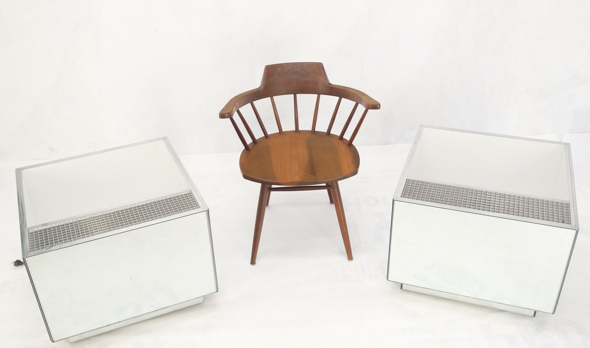 EstablishedLines Pair of Very Fine Mirrored Box Planters Lights Stainless Steel Cases