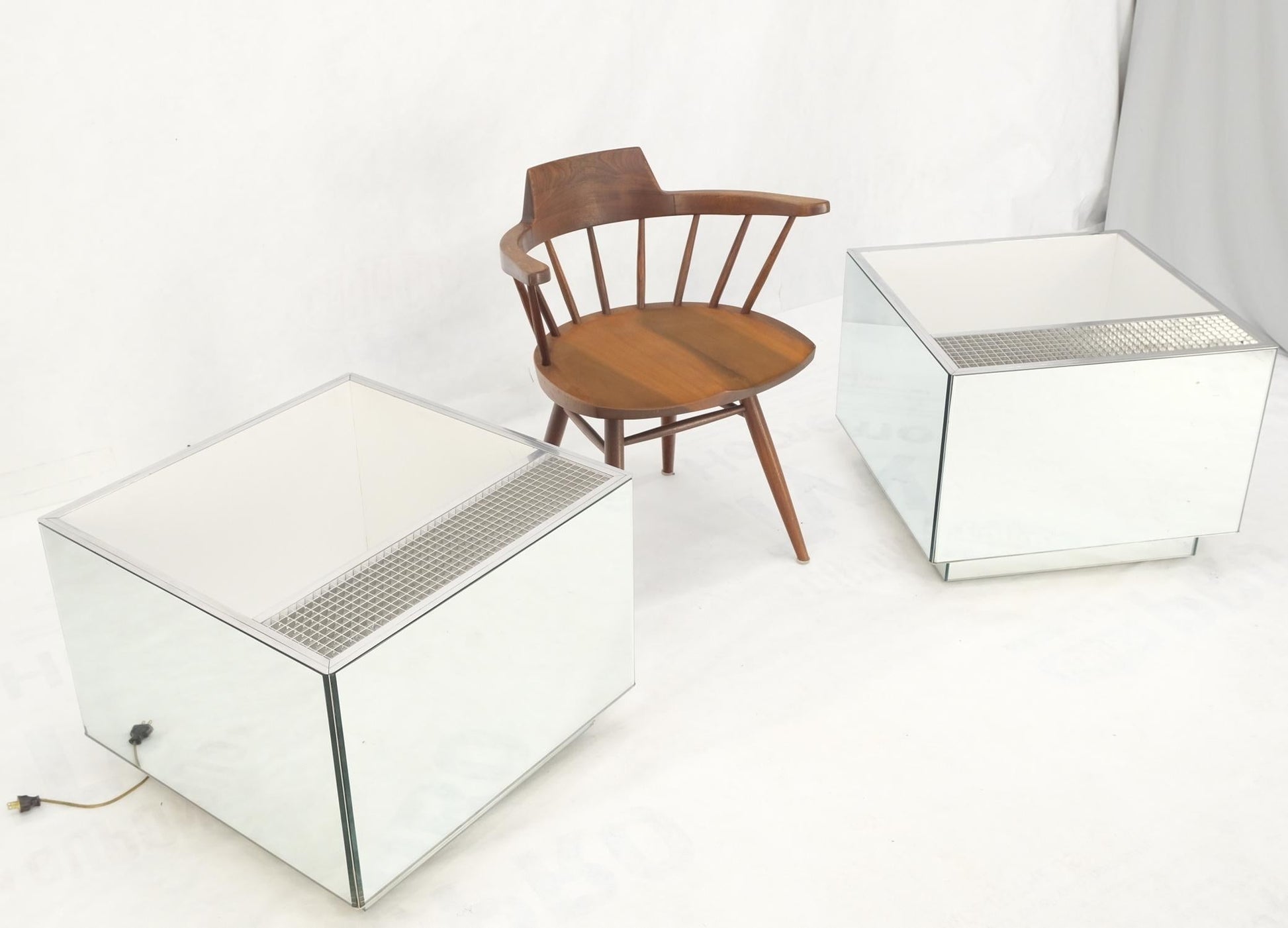 EstablishedLines Pair of Very Fine Mirrored Box Planters Lights Stainless Steel Cases