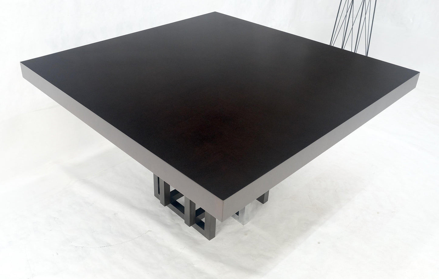 EstablishedLines Bronzed & Chrome Base Ebonized Mahogany Square Top Conference Dining Table MINT!