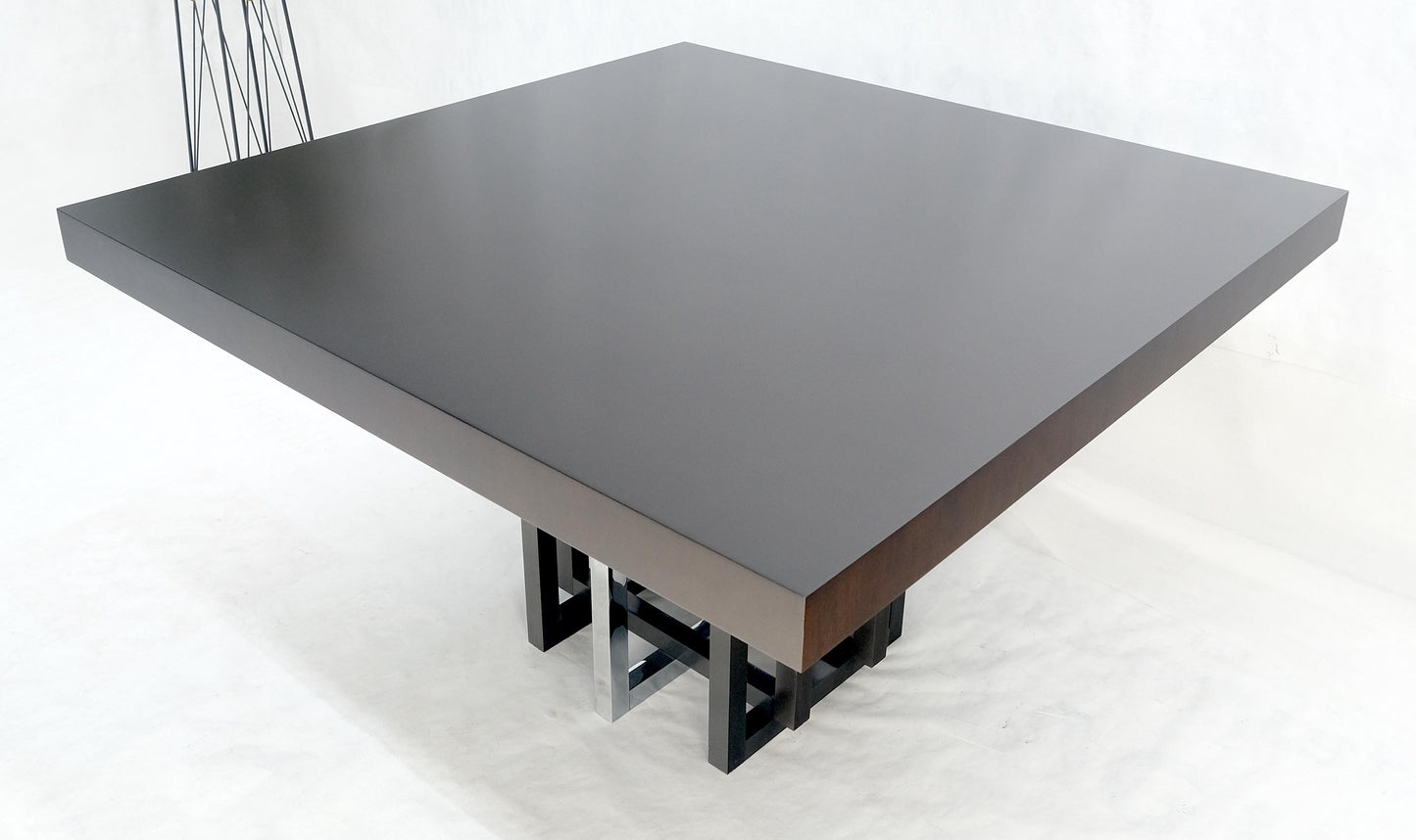 EstablishedLines Bronzed & Chrome Base Ebonized Mahogany Square Top Conference Dining Table MINT!