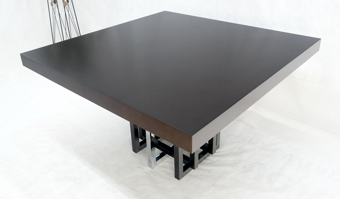 EstablishedLines Bronzed & Chrome Base Ebonized Mahogany Square Top Conference Dining Table MINT!