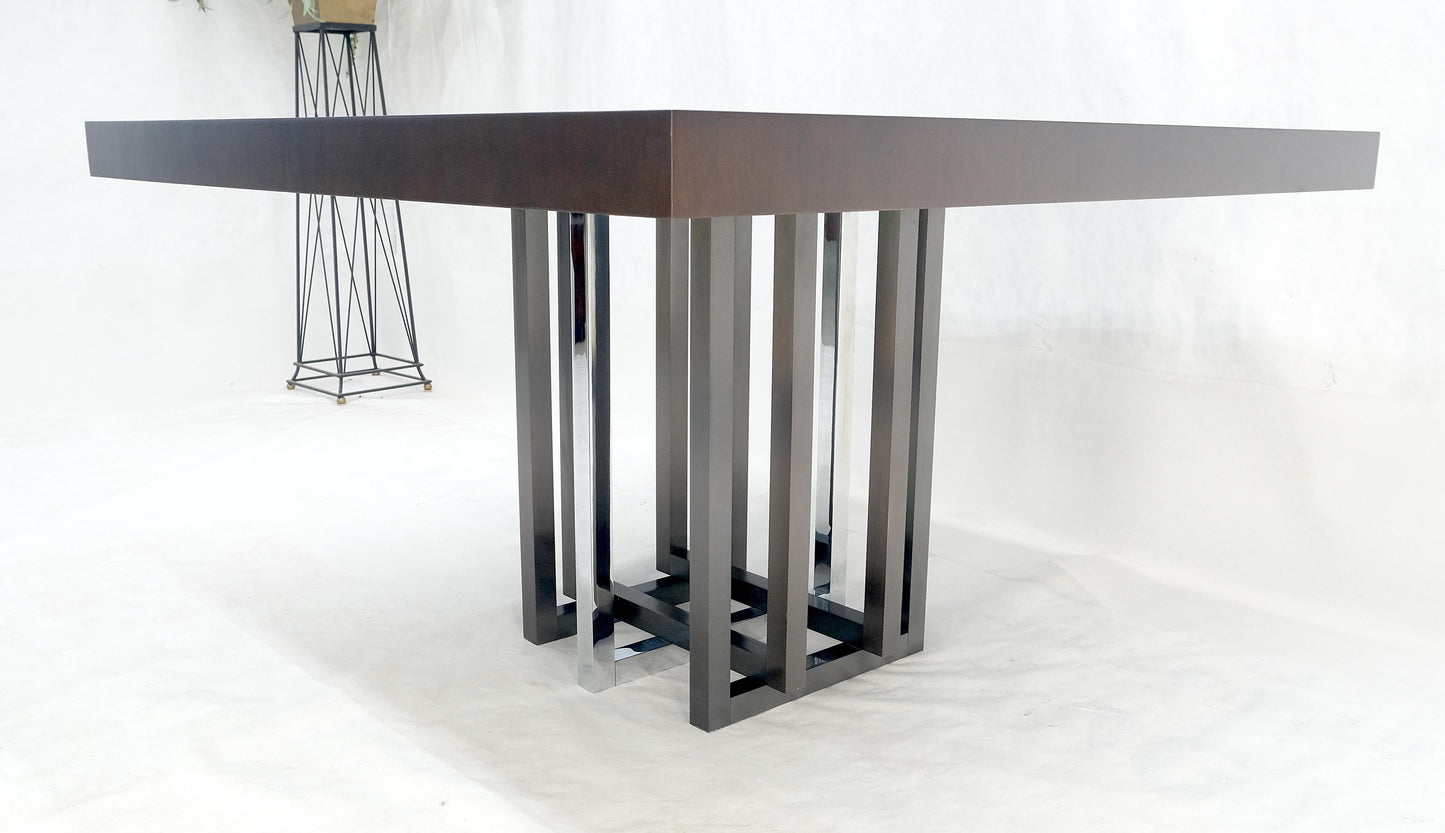 EstablishedLines Bronzed & Chrome Base Ebonized Mahogany Square Top Conference Dining Table MINT!