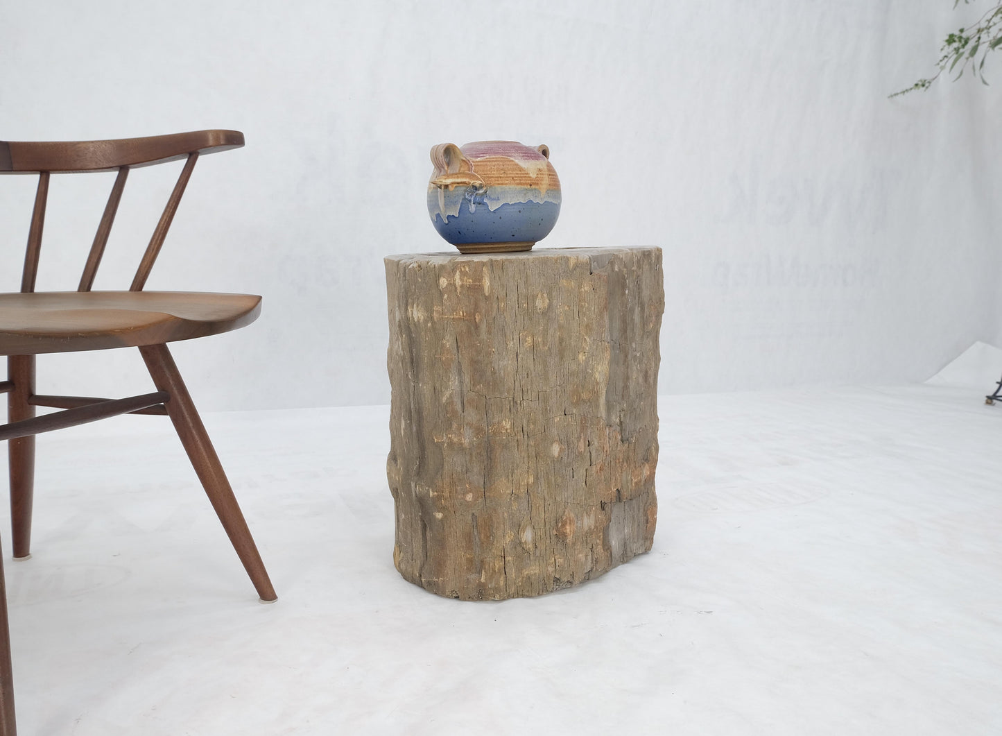 EstablishedLines Large Beige Petrified Wood Organic Stomp Shape Stand End Side Table Pedestal