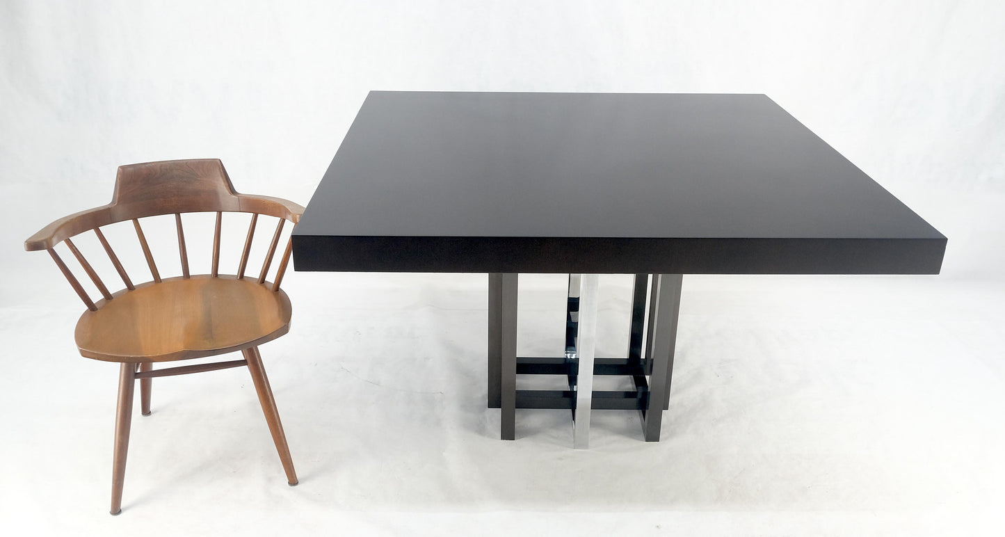 EstablishedLines Bronzed & Chrome Base Ebonized Mahogany Square Top Conference Dining Table MINT!