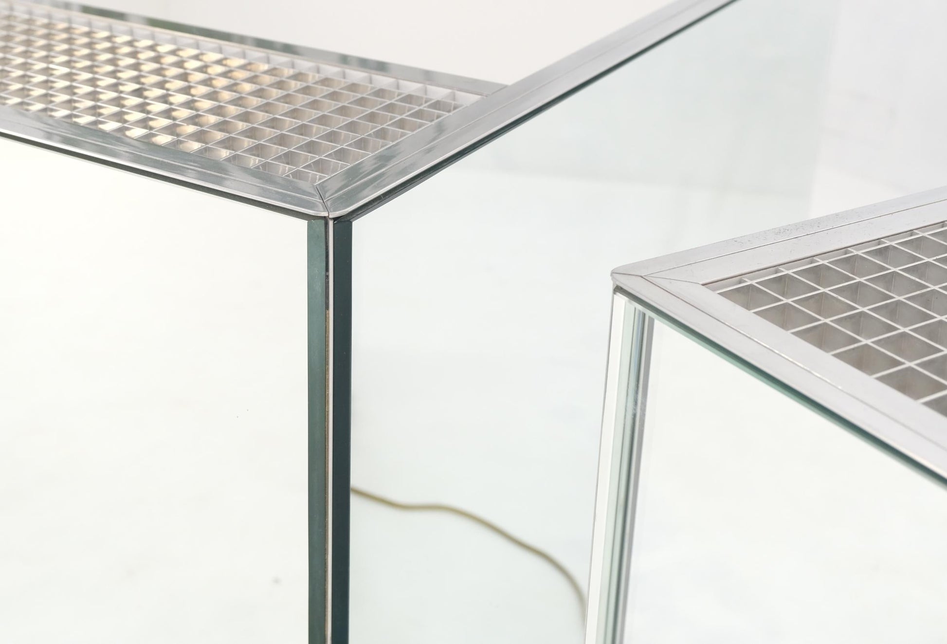 EstablishedLines Pair of Very Fine Mirrored Box Planters Lights Stainless Steel Cases