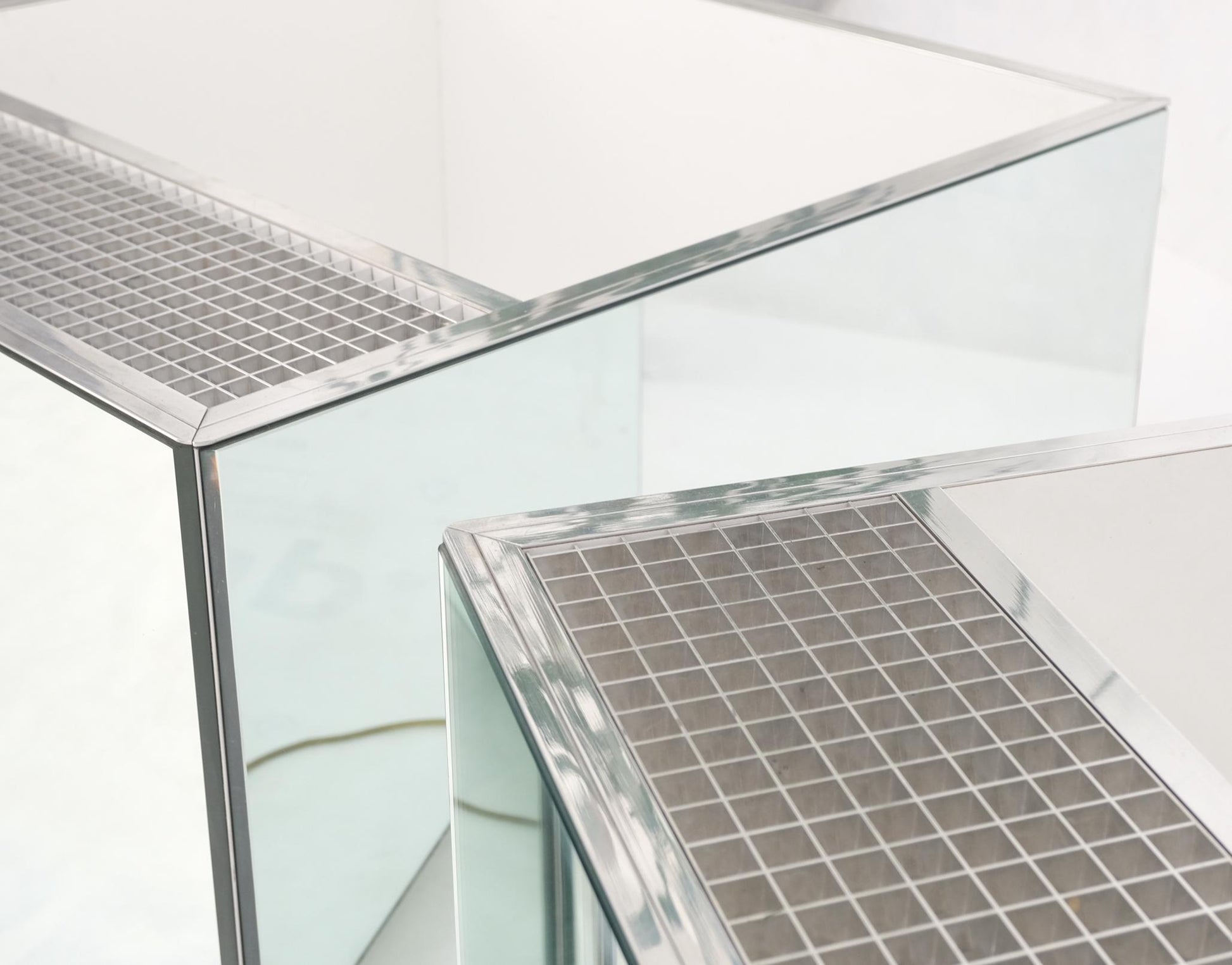 EstablishedLines Pair of Very Fine Mirrored Box Planters Lights Stainless Steel Cases