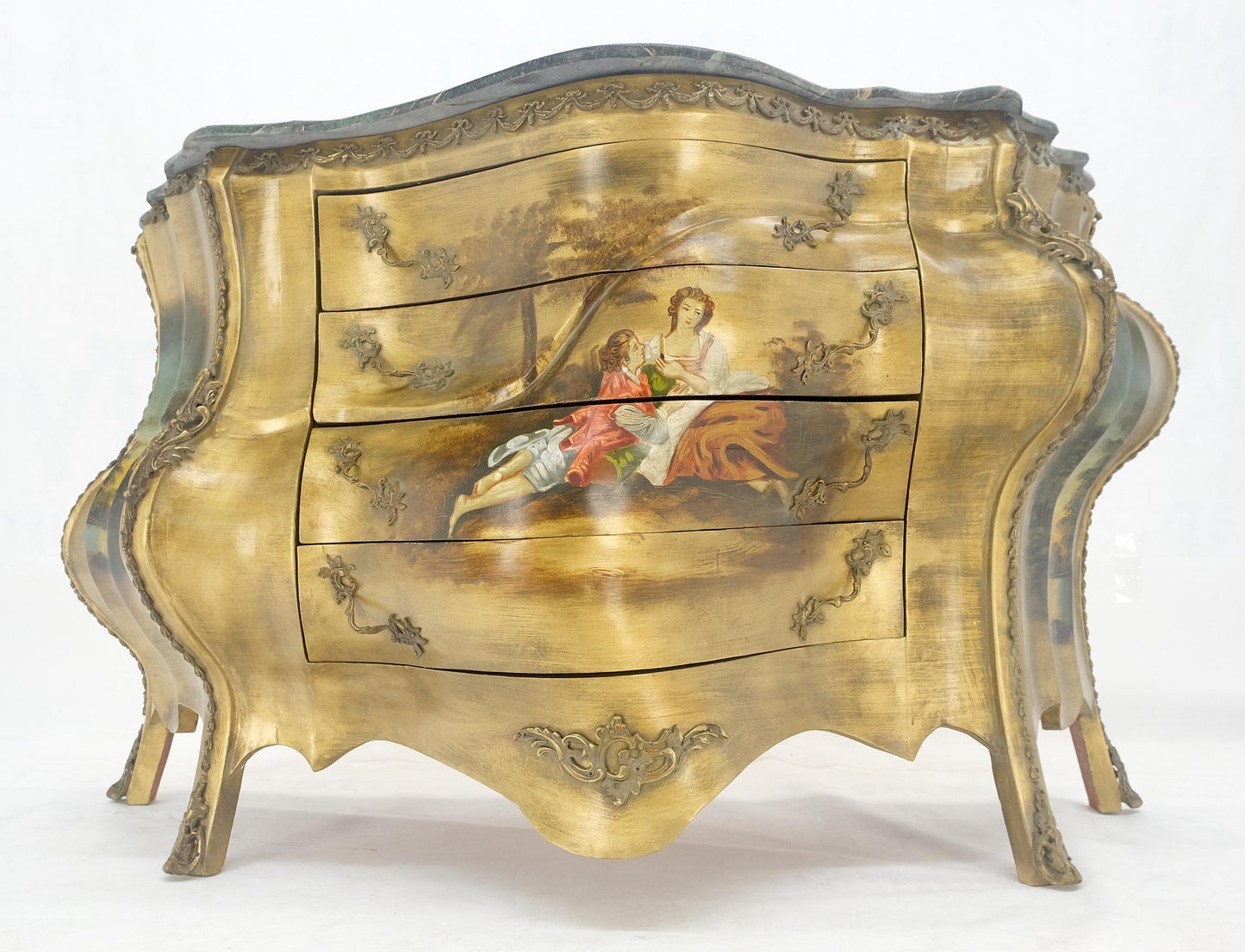 EstablishedLines Venetian Italian Bombe Style Painted Marble Top 3 Drawers Dresser MINT!