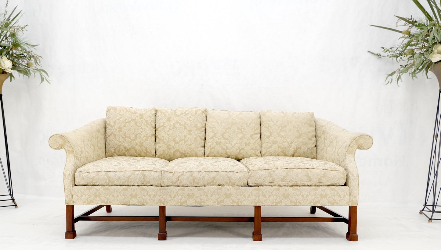 EstablishedLines Camel Back Federal Style Mahogany Stretcher Base Beige Upholstery Sofa Mint!