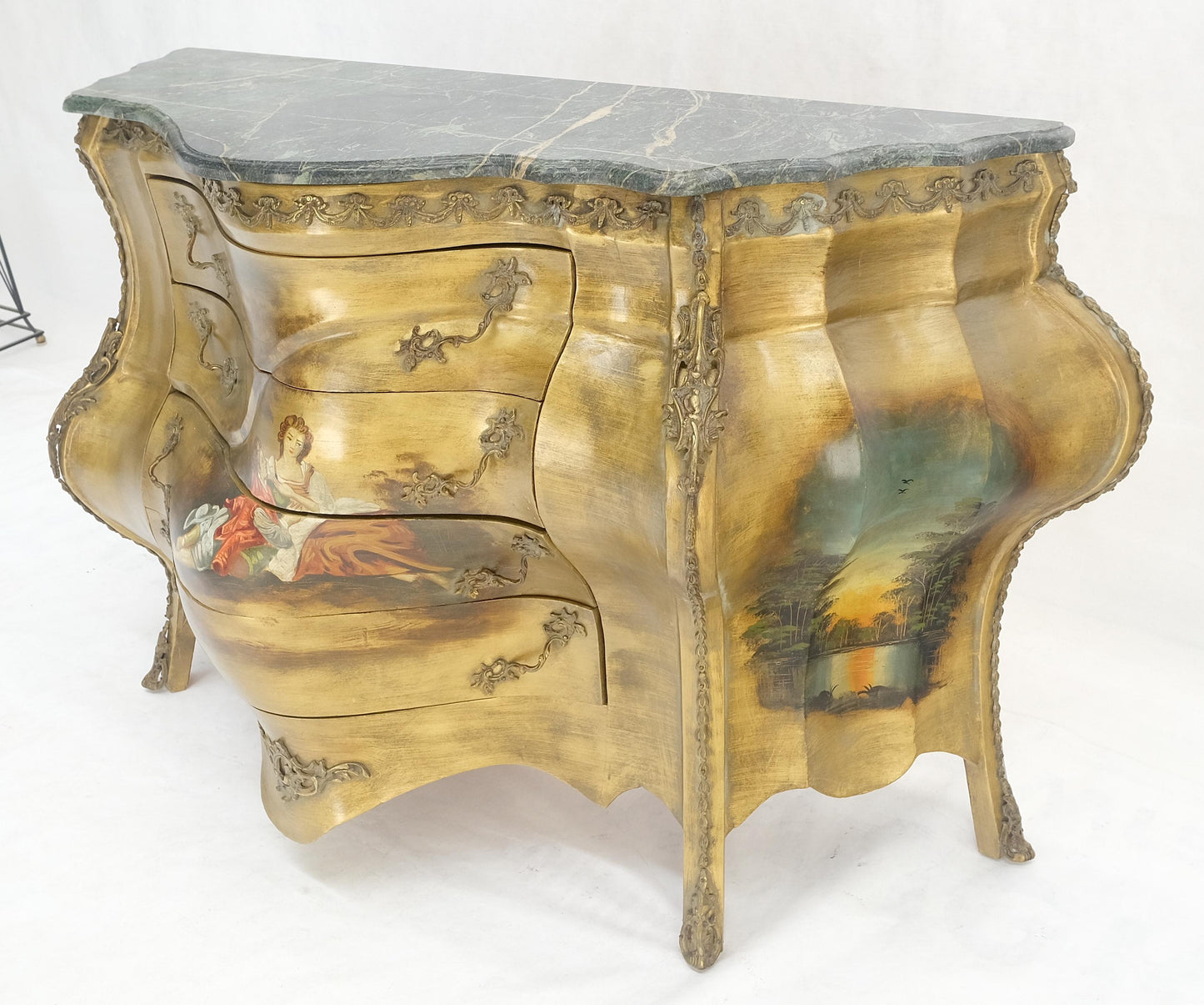 EstablishedLines Venetian Italian Bombe Style Painted Marble Top 3 Drawers Dresser MINT!