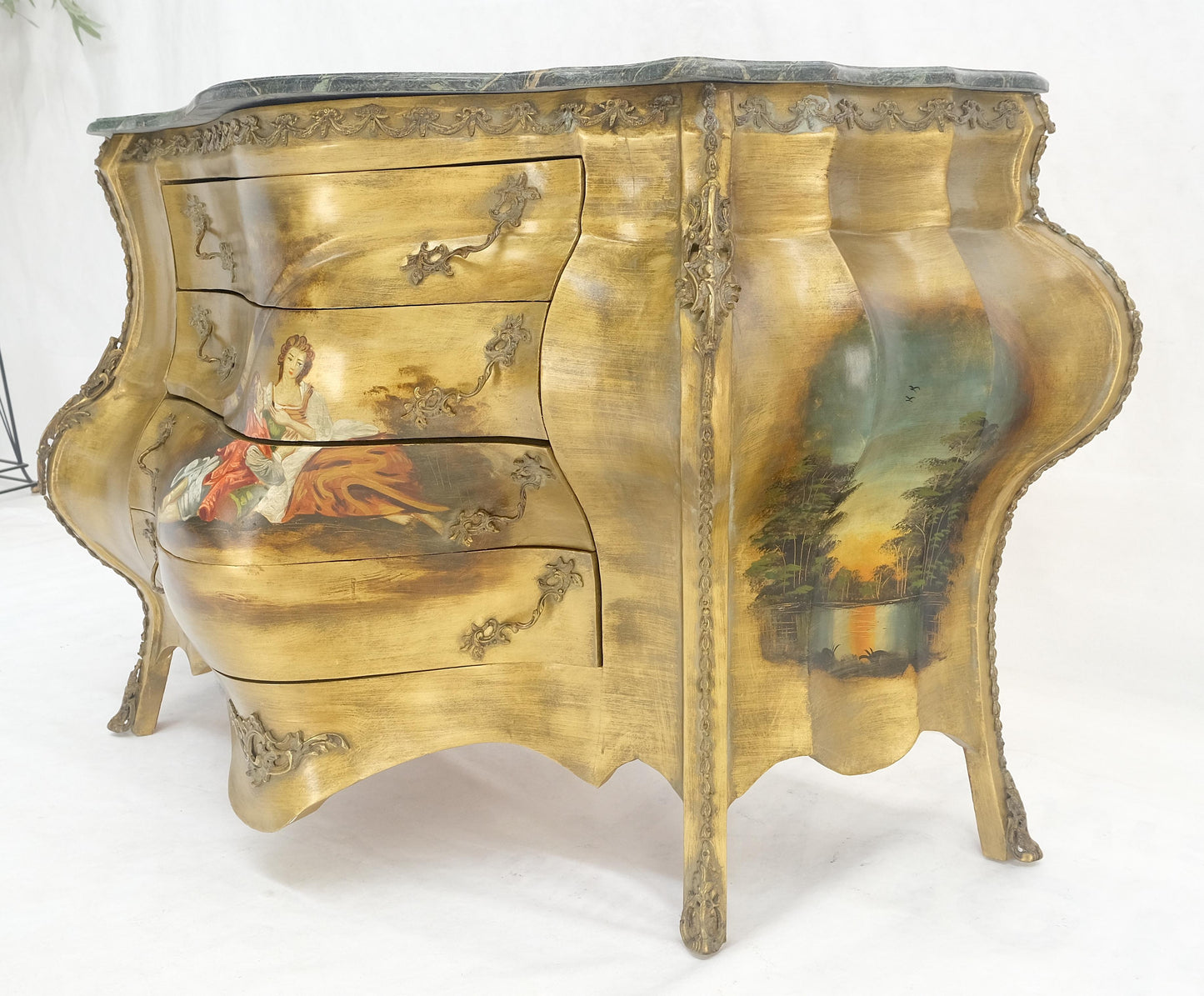 EstablishedLines Venetian Italian Bombe Style Painted Marble Top 3 Drawers Dresser MINT!