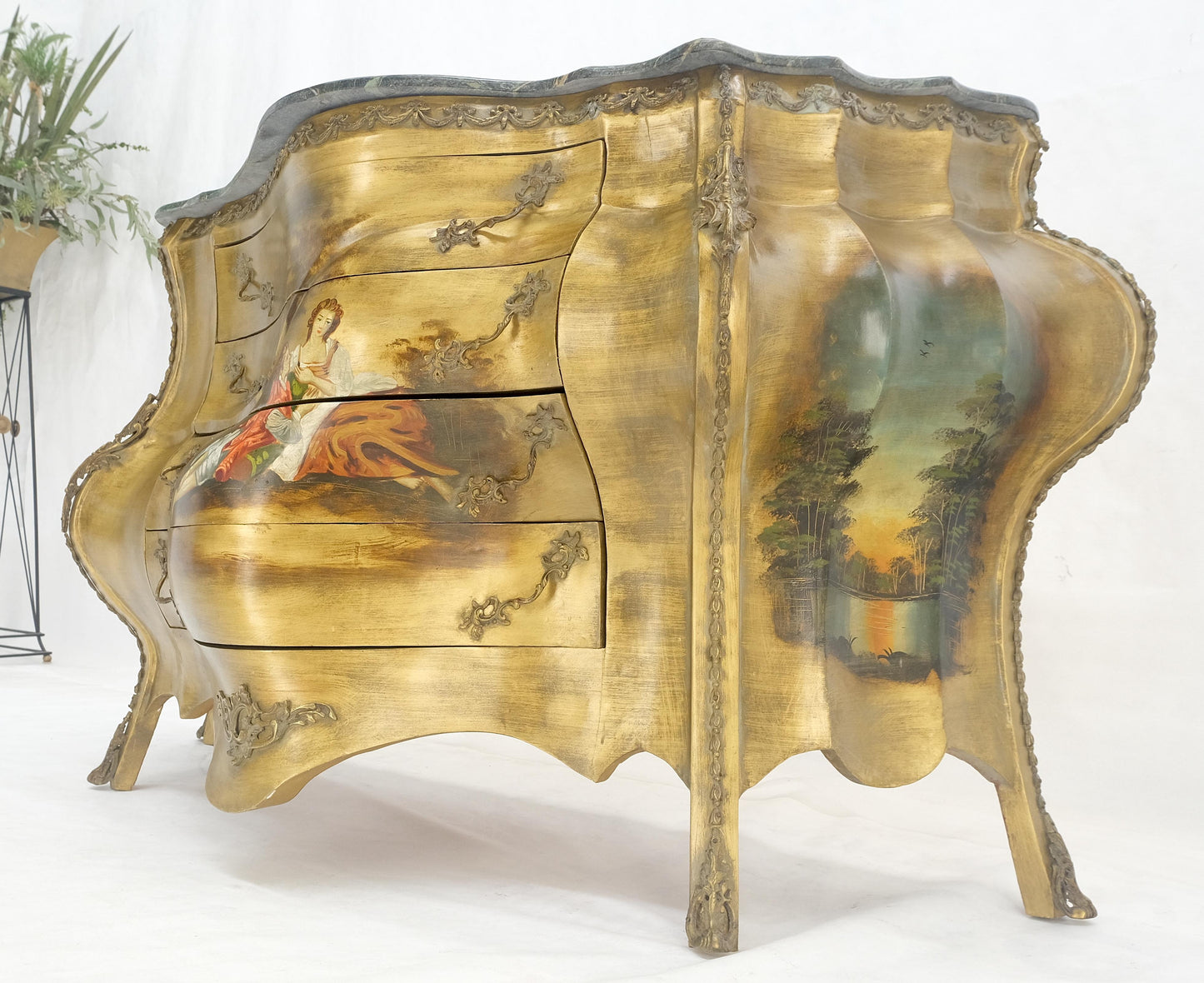 EstablishedLines Venetian Italian Bombe Style Painted Marble Top 3 Drawers Dresser MINT!