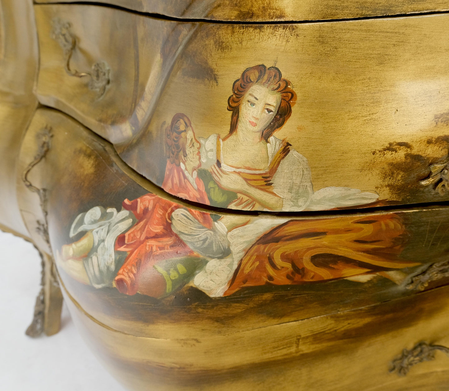 EstablishedLines Venetian Italian Bombe Style Painted Marble Top 3 Drawers Dresser MINT!