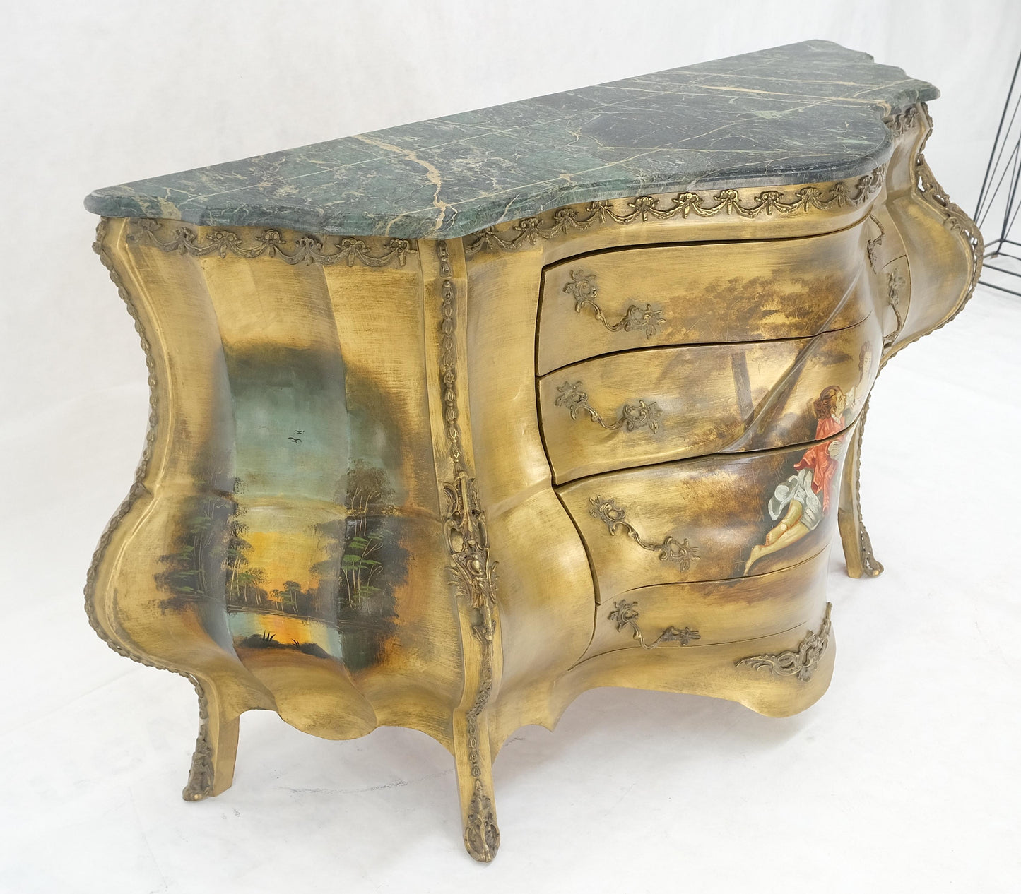 EstablishedLines Venetian Italian Bombe Style Painted Marble Top 3 Drawers Dresser MINT!