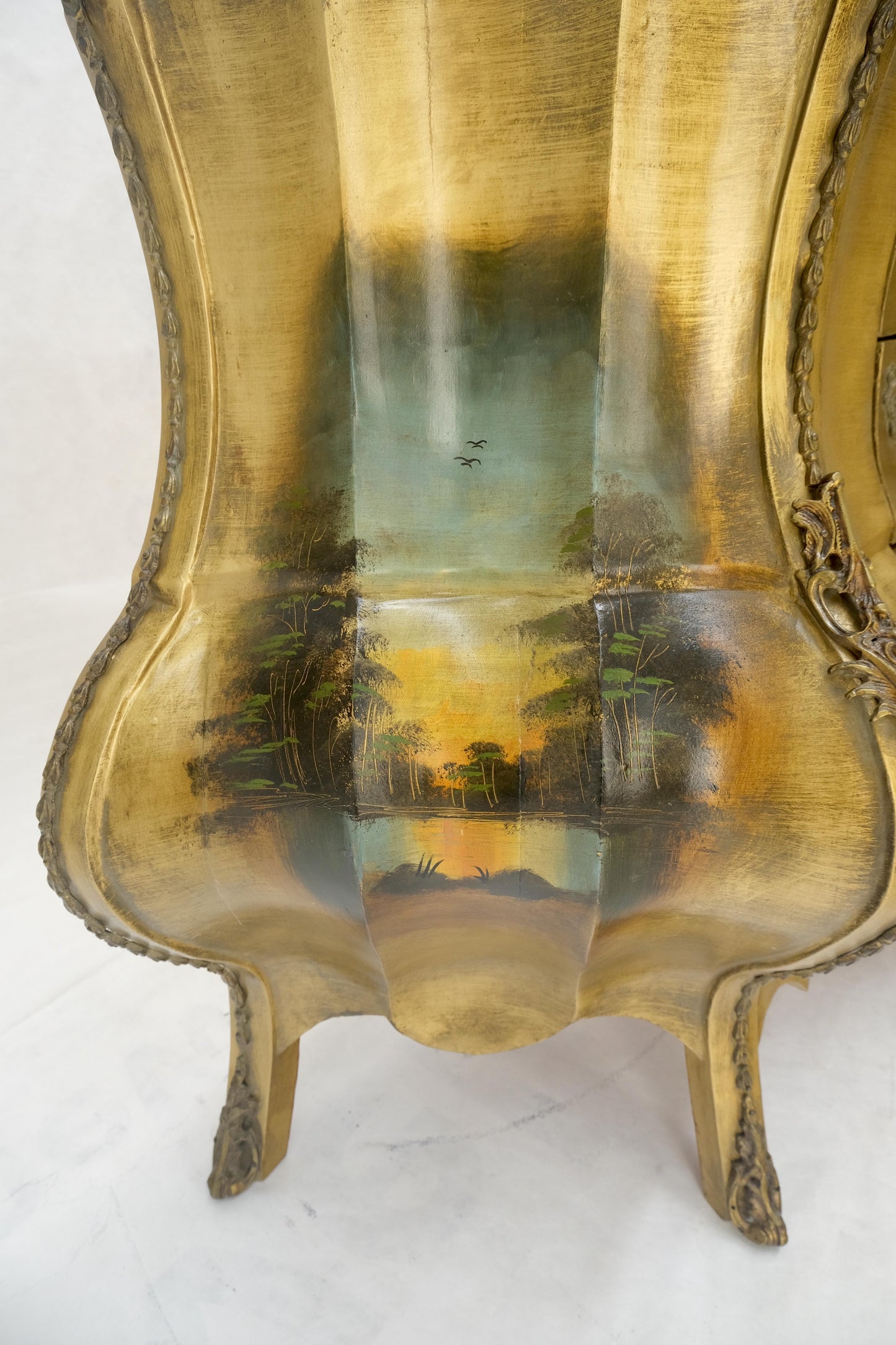 EstablishedLines Venetian Italian Bombe Style Painted Marble Top 3 Drawers Dresser MINT!