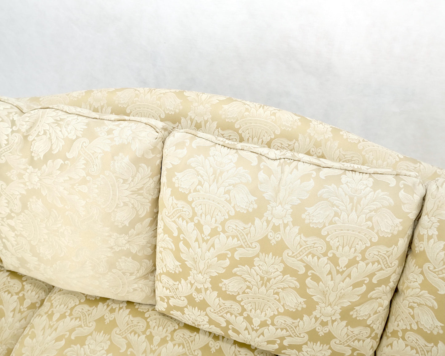 EstablishedLines Camel Back Federal Style Mahogany Stretcher Base Beige Upholstery Sofa Mint!