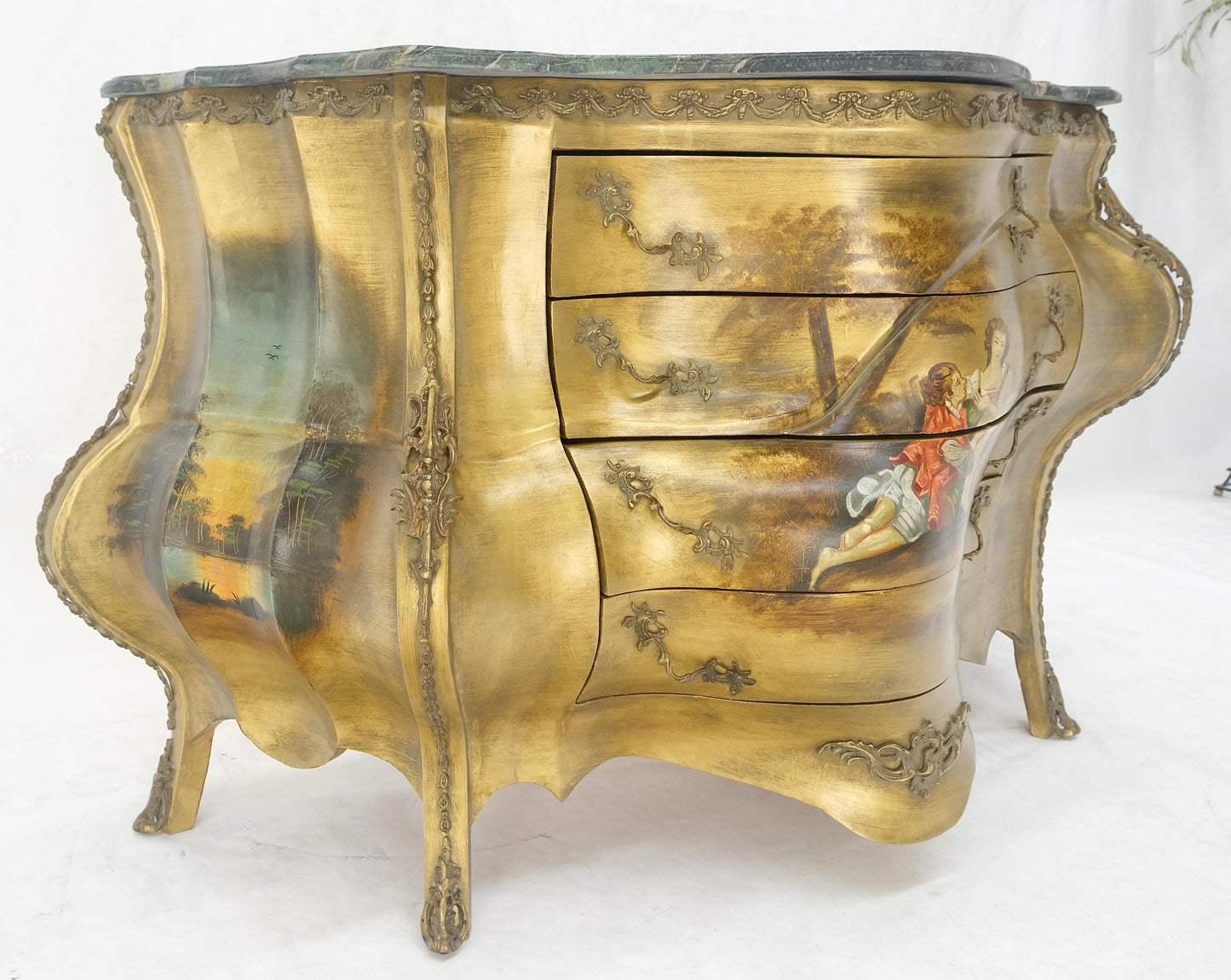 EstablishedLines Venetian Italian Bombe Style Painted Marble Top 3 Drawers Dresser MINT!