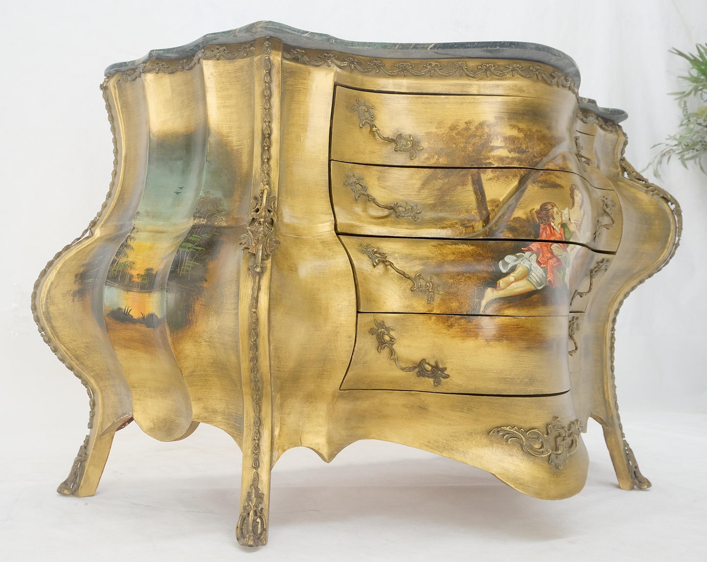 EstablishedLines Venetian Italian Bombe Style Painted Marble Top 3 Drawers Dresser MINT!