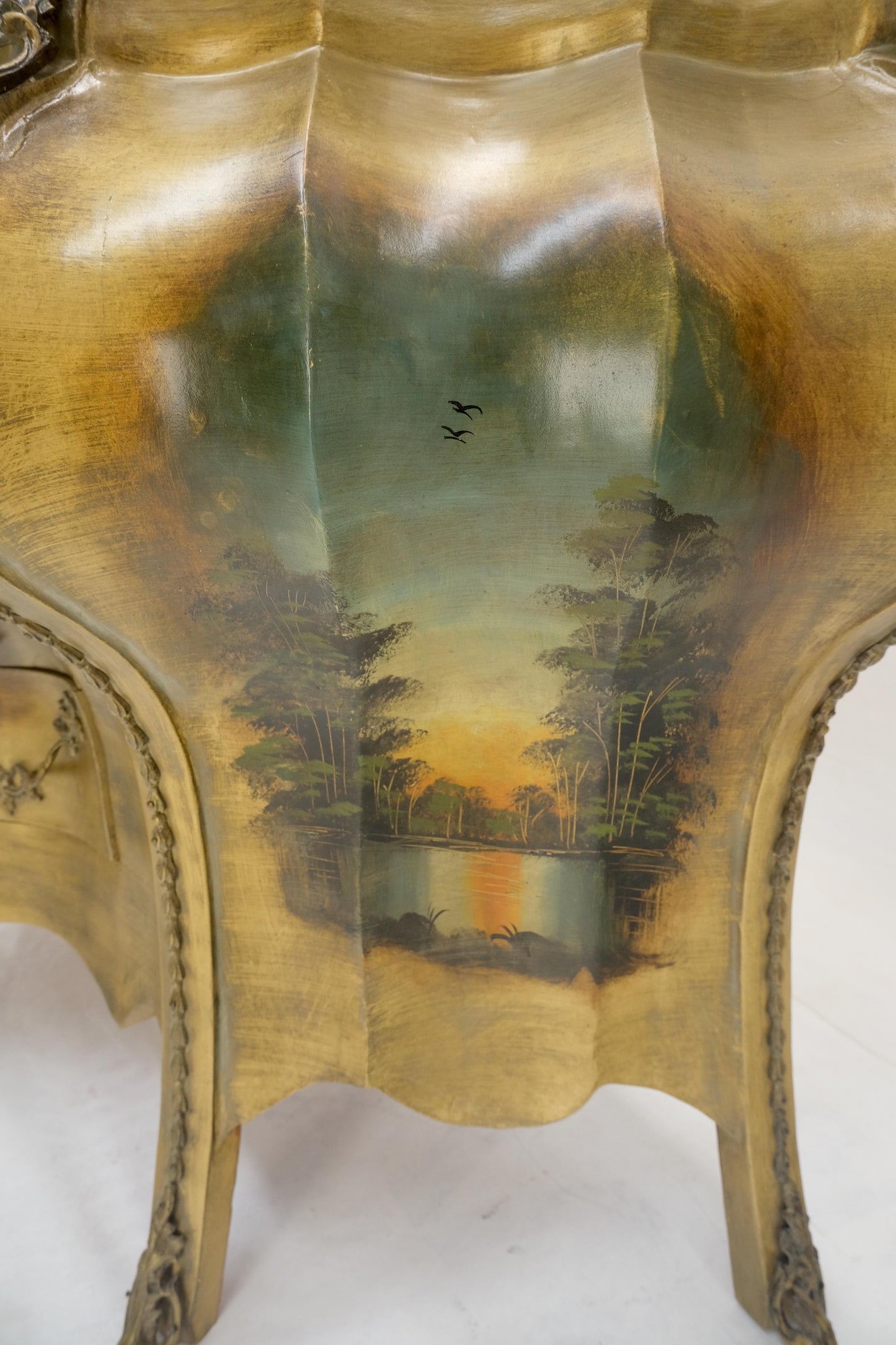 EstablishedLines Venetian Italian Bombe Style Painted Marble Top 3 Drawers Dresser MINT!