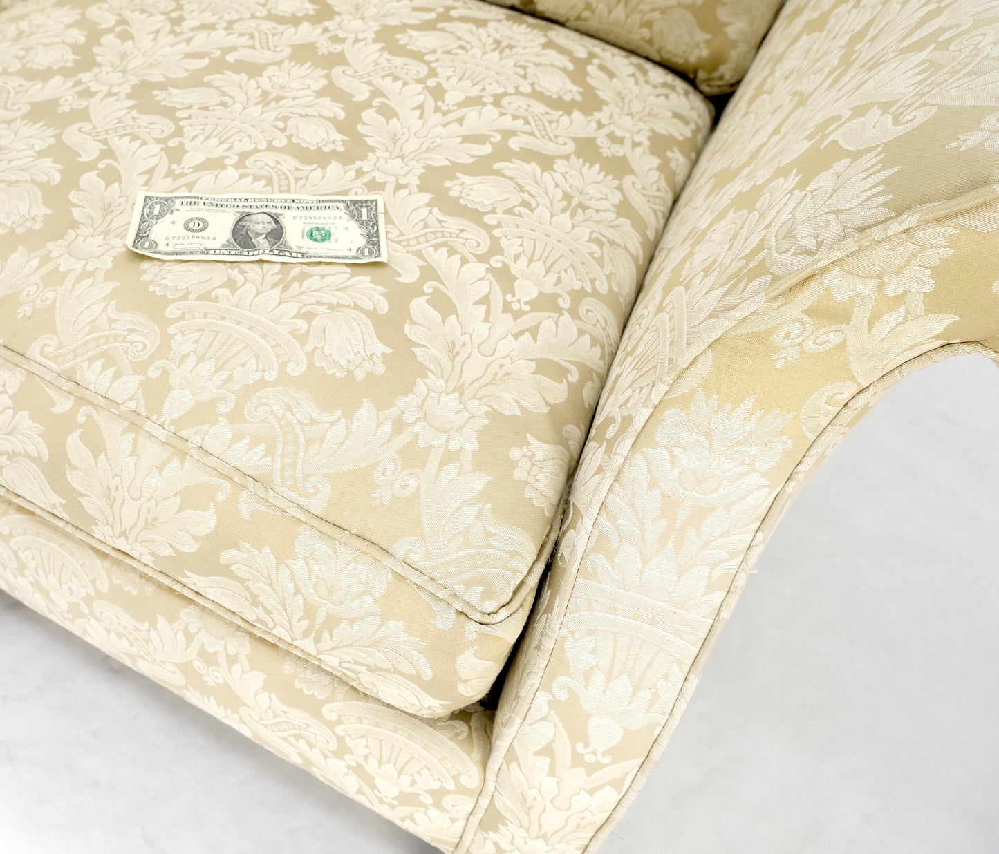 EstablishedLines Camel Back Federal Style Mahogany Stretcher Base Beige Upholstery Sofa Mint!