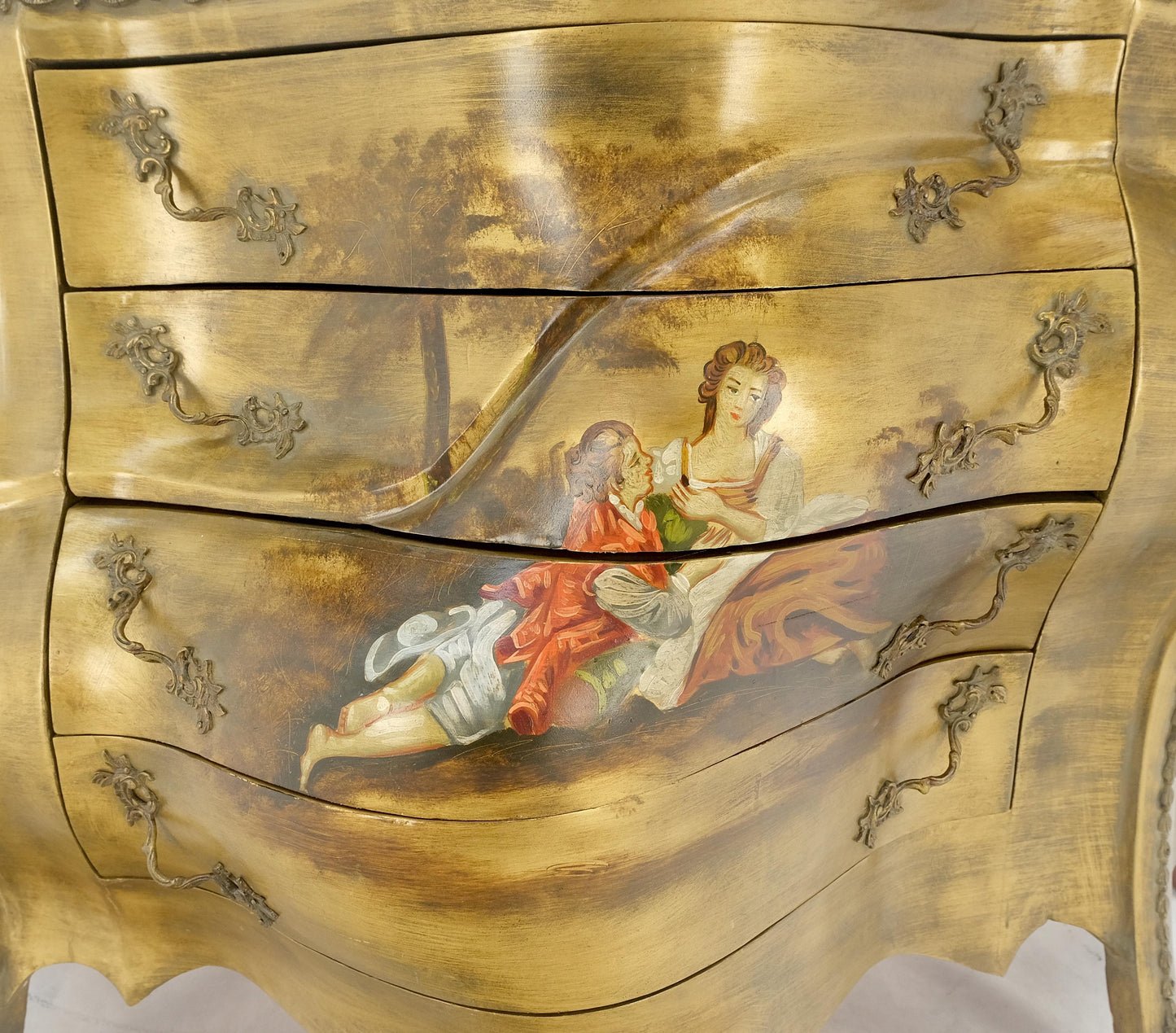 EstablishedLines Venetian Italian Bombe Style Painted Marble Top 3 Drawers Dresser MINT!