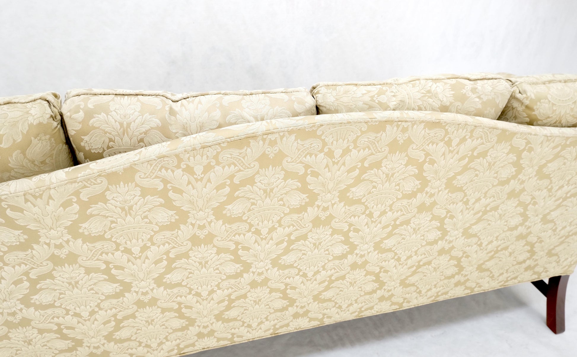 EstablishedLines Camel Back Federal Style Mahogany Stretcher Base Beige Upholstery Sofa Mint!