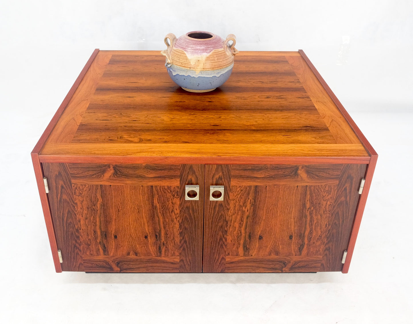 EstablishedLines Danish Modern Rosewood Two Doors Compartment 32" Square End Side Table MINT!