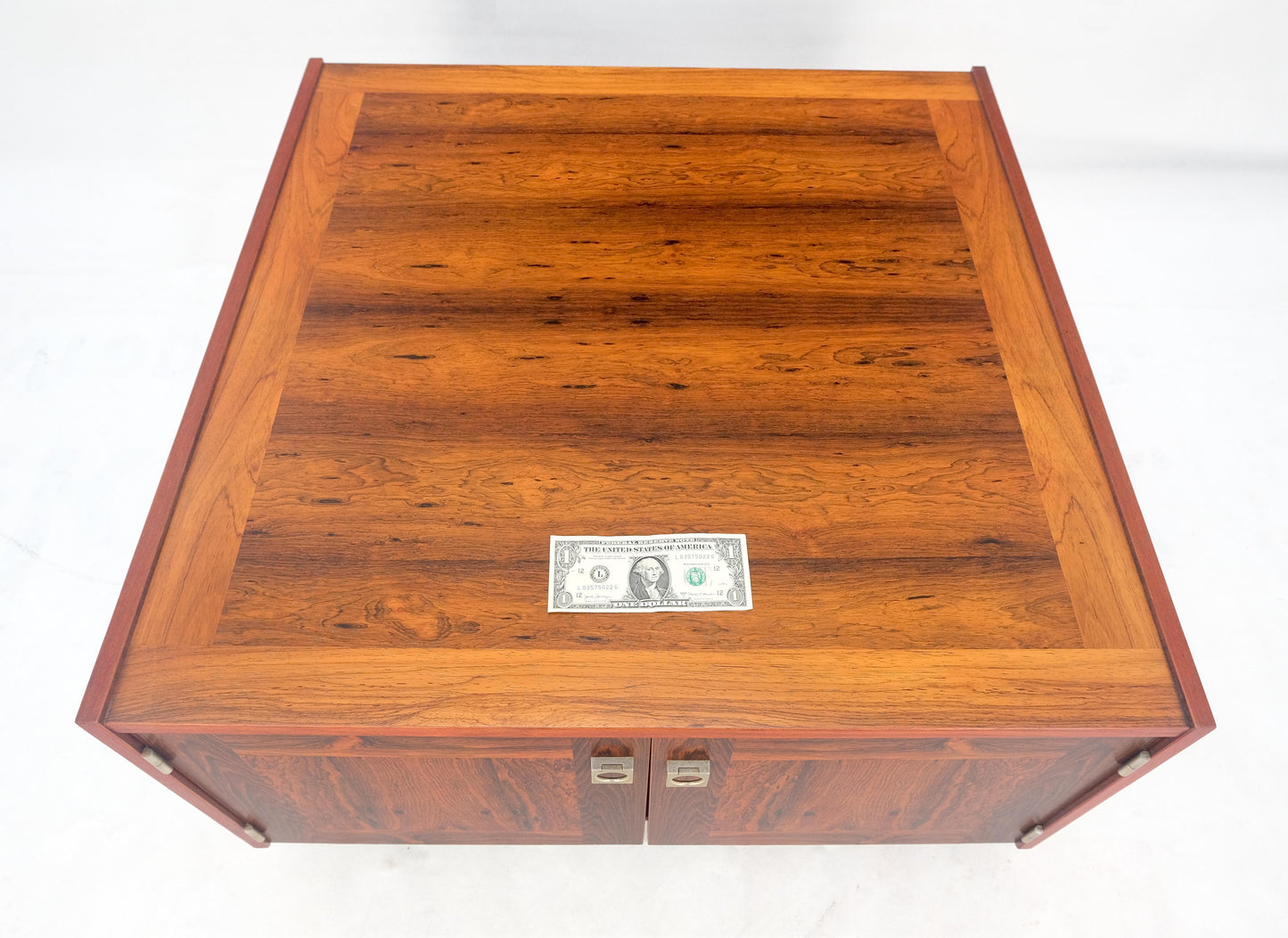 EstablishedLines Danish Modern Rosewood Two Doors Compartment 32" Square End Side Table MINT!