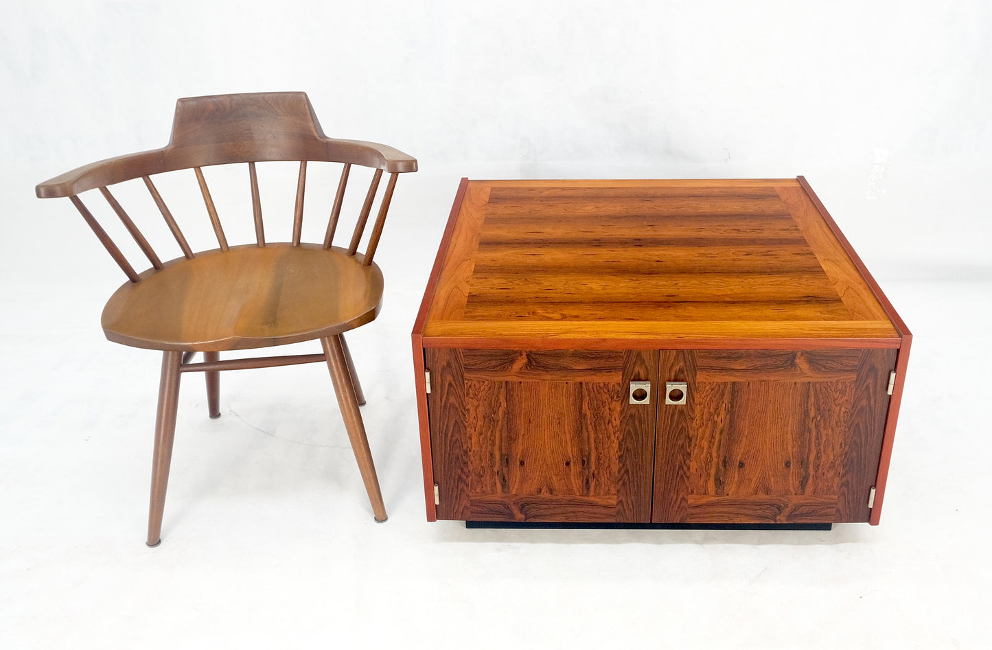 EstablishedLines Danish Modern Rosewood Two Doors Compartment 32" Square End Side Table MINT!