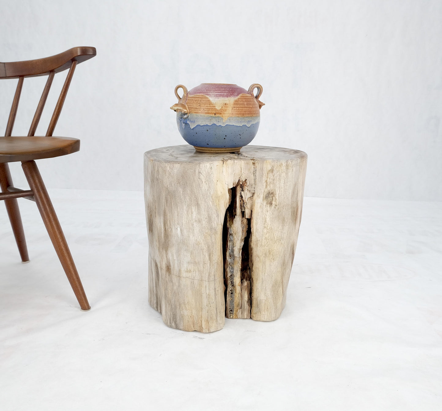 EstablishedLines Beige Large Petrified Wood Organic Stomp Shape Stand End Side Table Pedestal