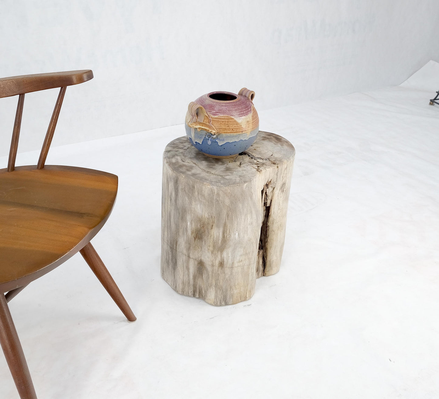 EstablishedLines Beige Large Petrified Wood Organic Stomp Shape Stand End Side Table Pedestal