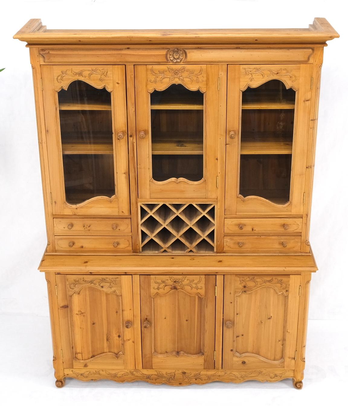 EstablishedLines Country French Vintage Wine Rack Two-Piece Pine Step-Back Hutch