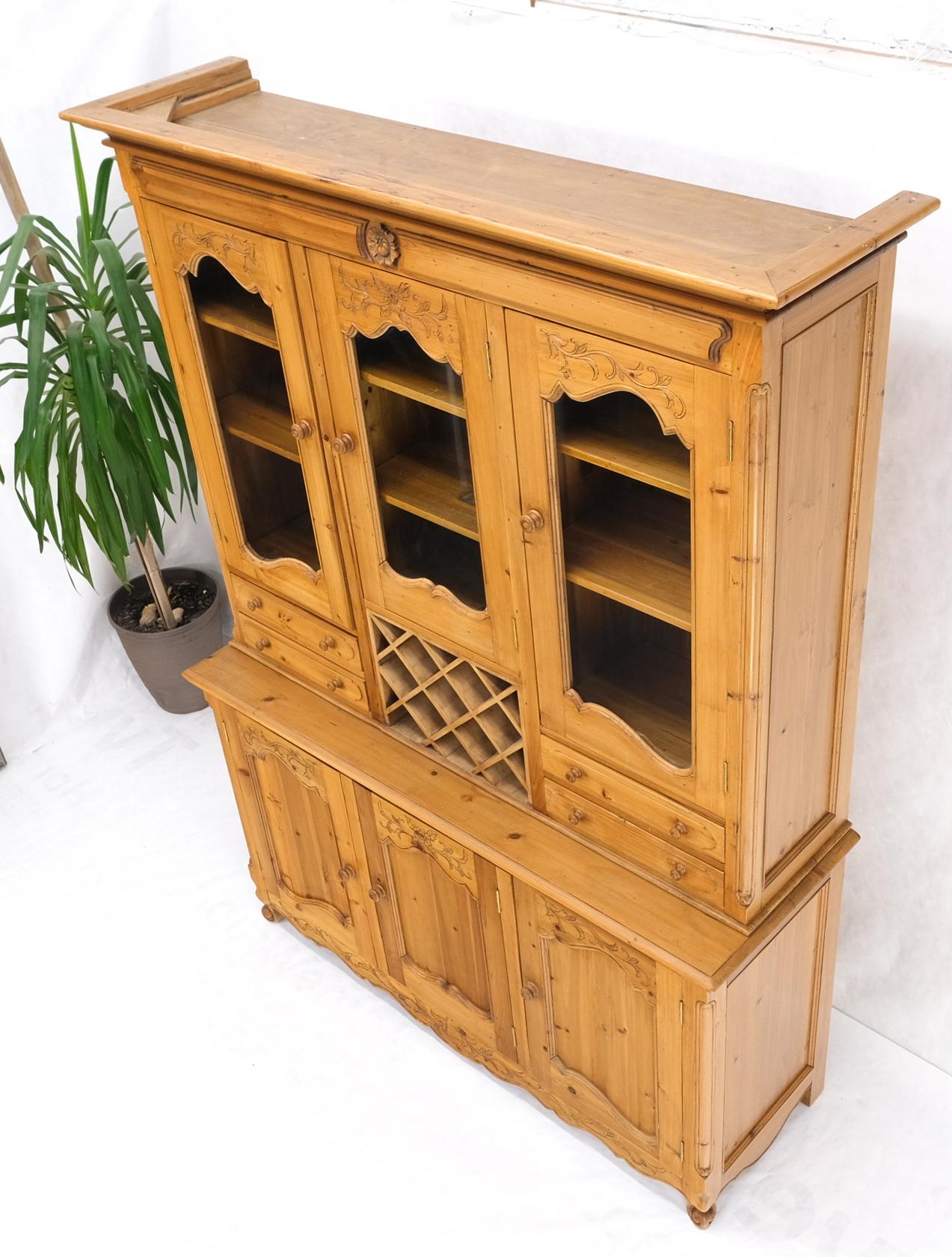 EstablishedLines Country French Vintage Wine Rack Two-Piece Pine Step-Back Hutch