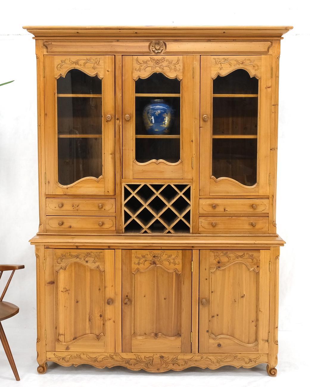 EstablishedLines Country French Vintage Wine Rack Two-Piece Pine Step-Back Hutch