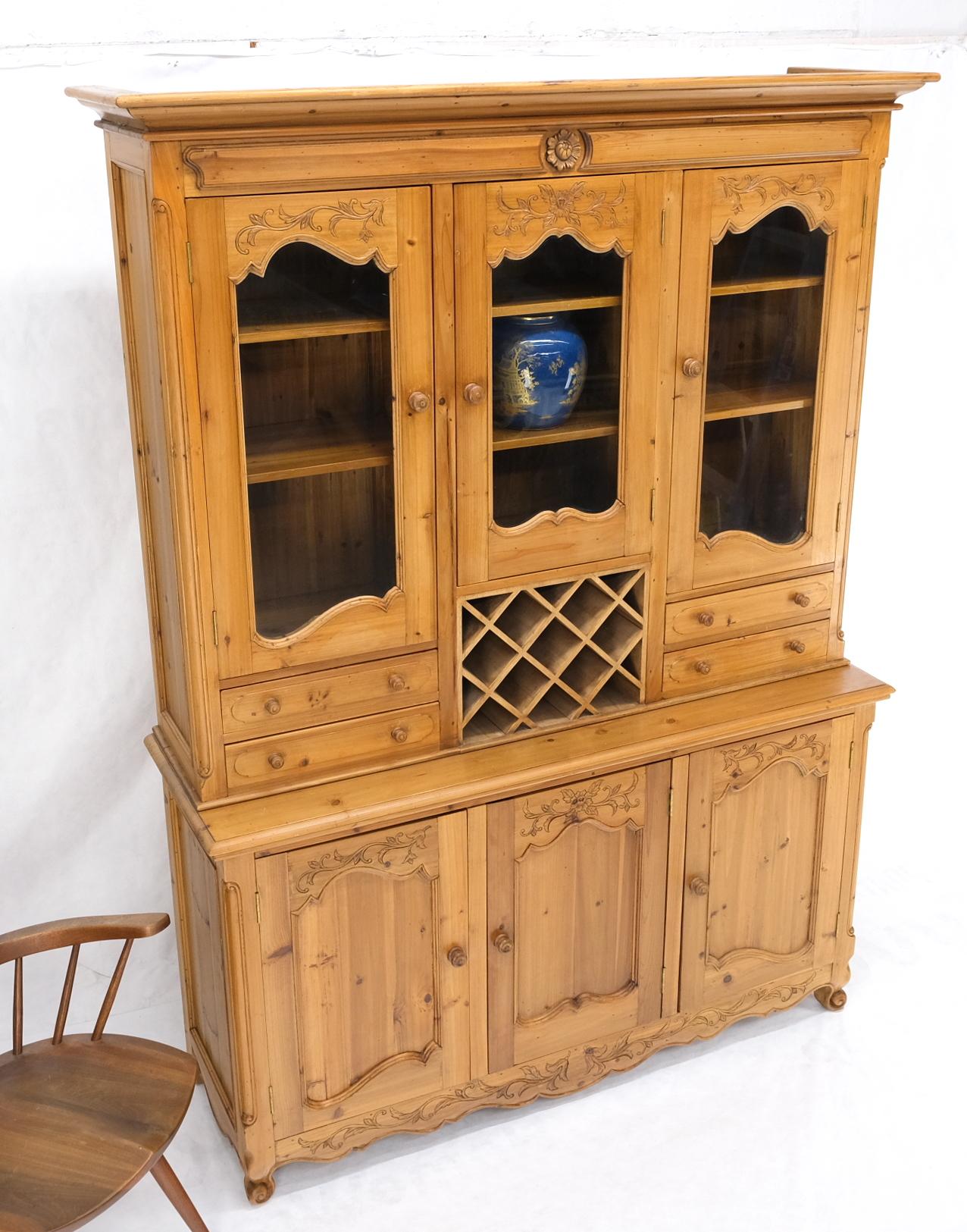 EstablishedLines Country French Vintage Wine Rack Two-Piece Pine Step-Back Hutch