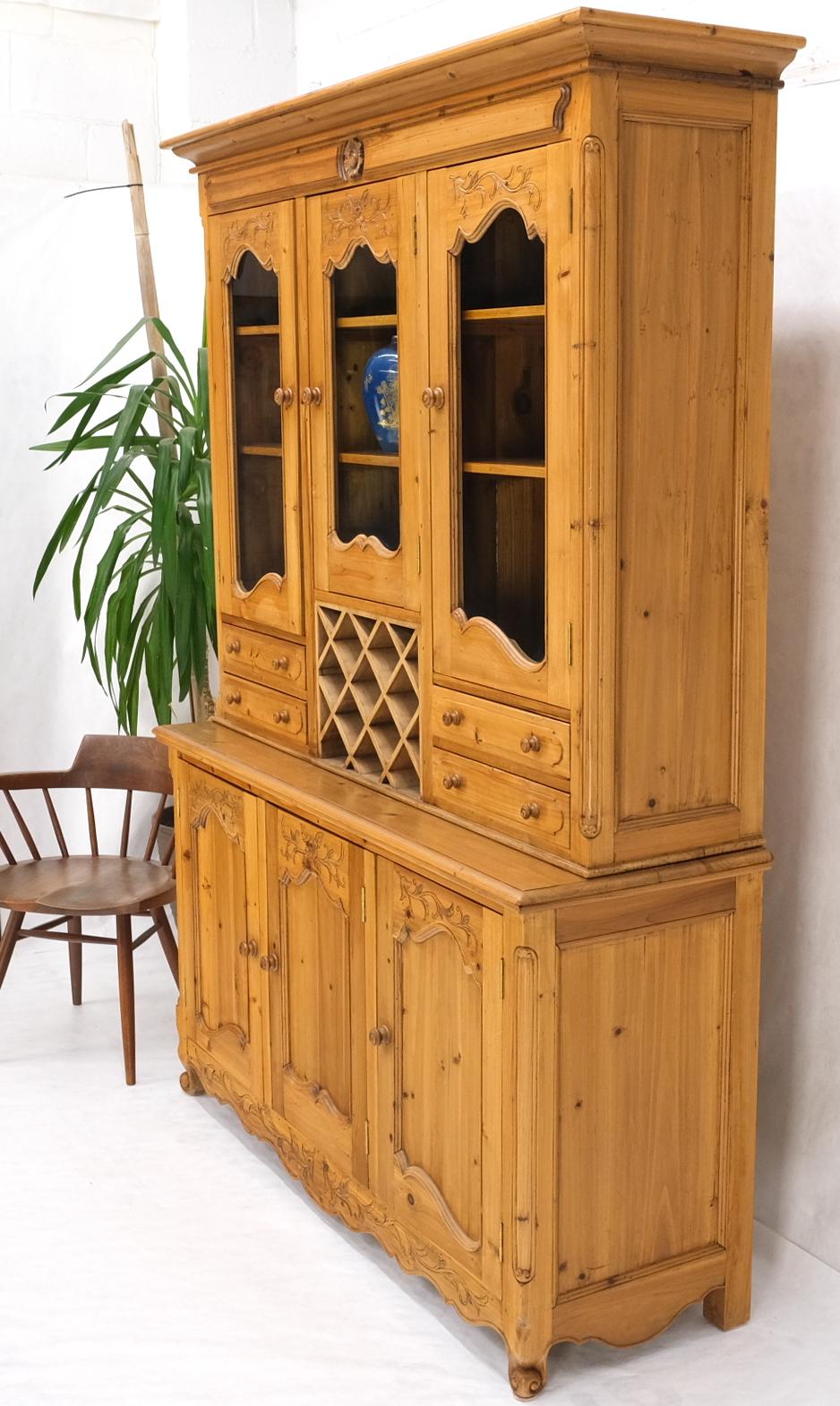 EstablishedLines Country French Vintage Wine Rack Two-Piece Pine Step-Back Hutch