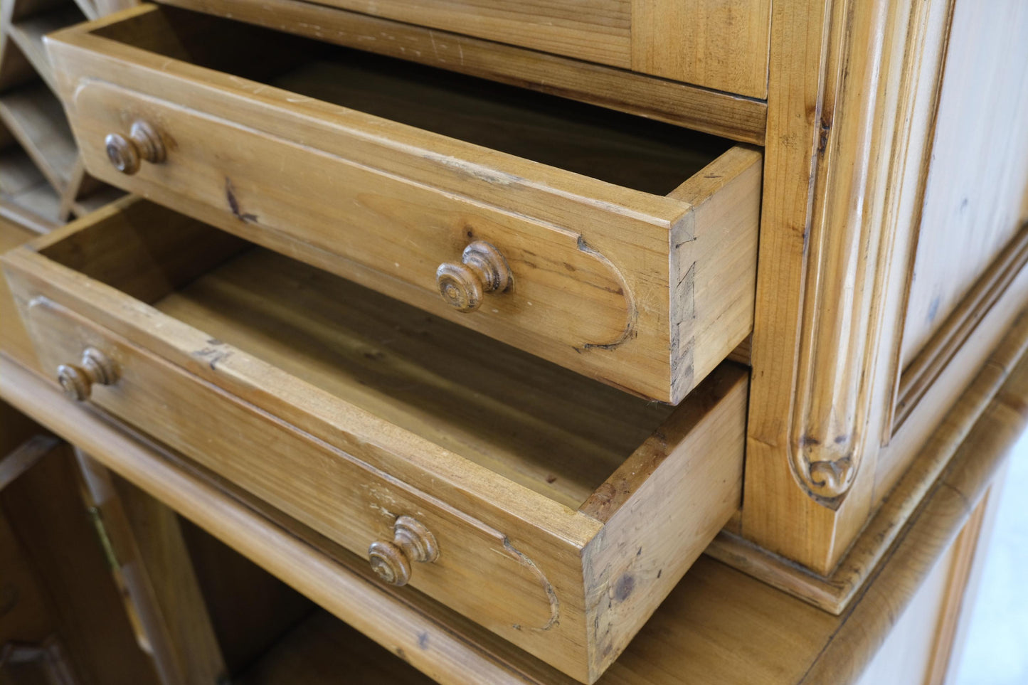 EstablishedLines Country French Vintage Wine Rack Two-Piece Pine Step-Back Hutch