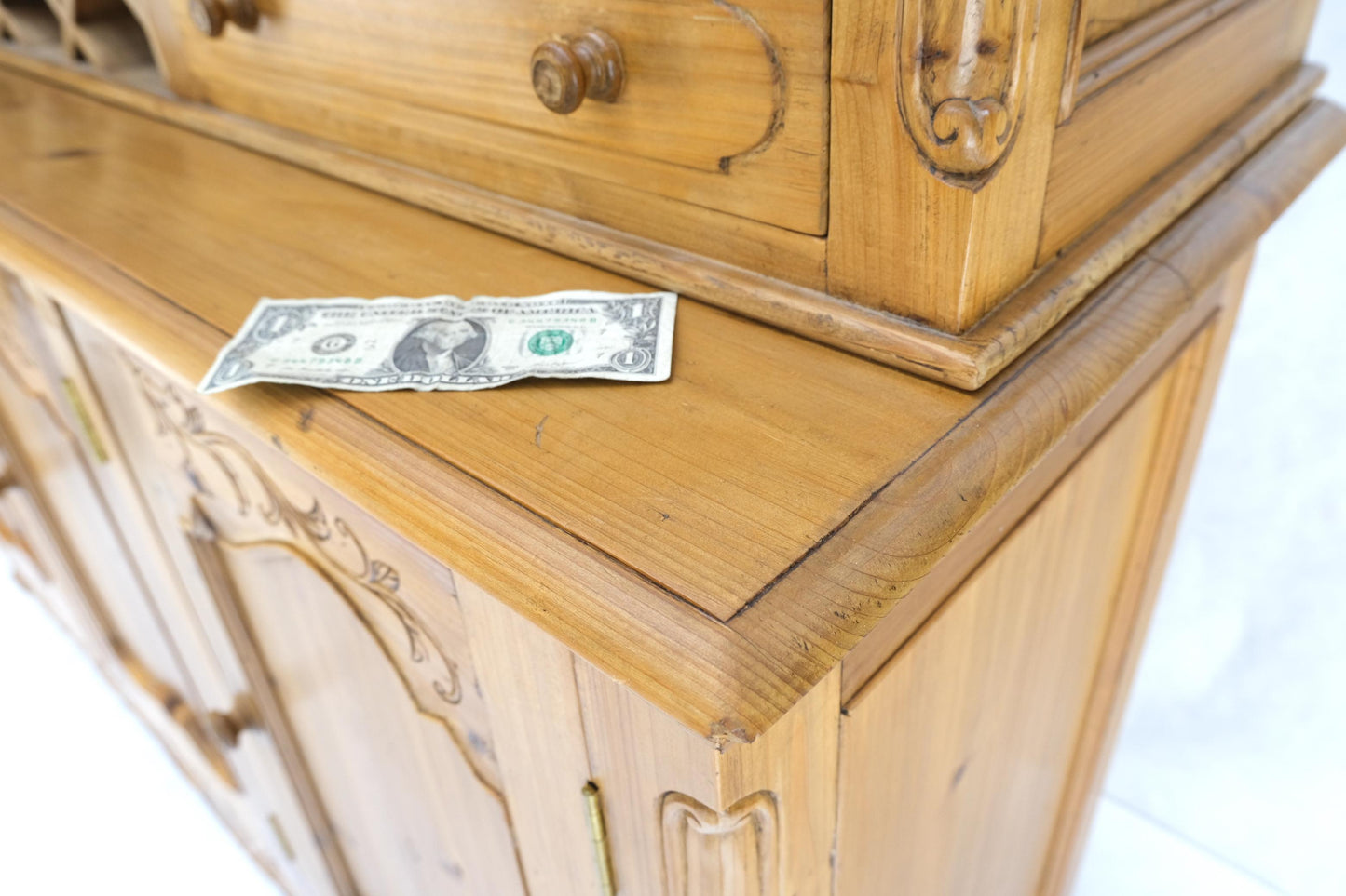 EstablishedLines Country French Vintage Wine Rack Two-Piece Pine Step-Back Hutch