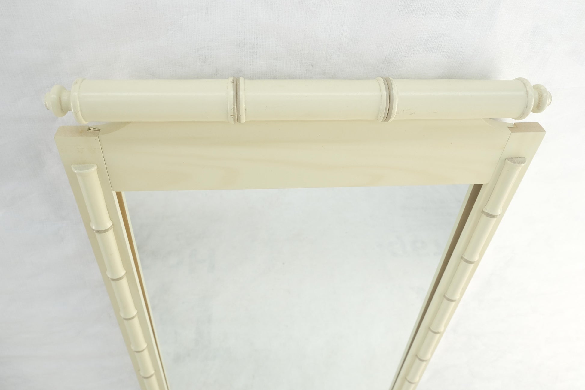 EstablishedLines Pair of White Lacquer Mid Century Modern Rectangle Faux Bamboo Wall Mirrors MINT