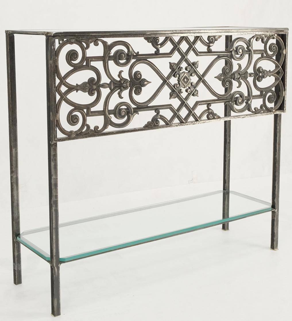 EstablishedLines Polished Cast Iron Ornament 2 Tier Glass Top Lower Shelf Console Sofa Table